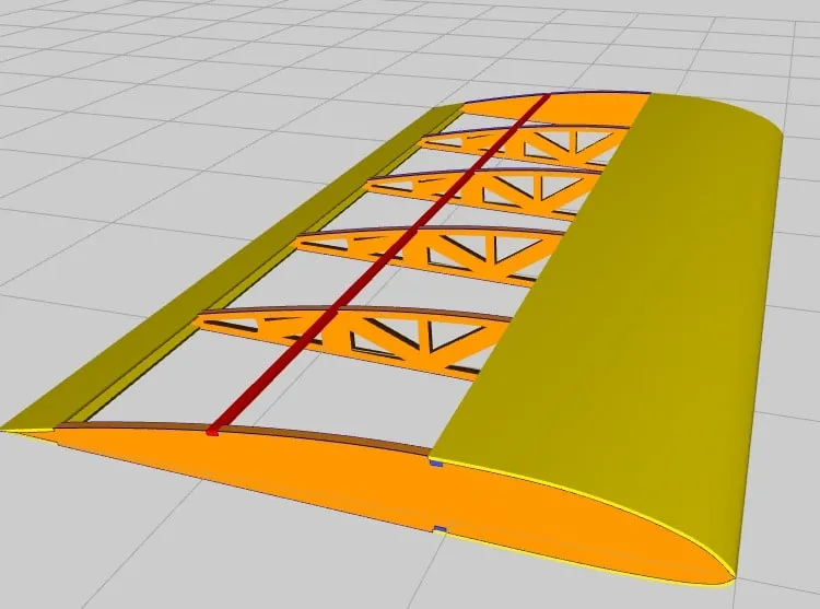 Diseño de la estructura interna de un ala, con costillas y largueros.